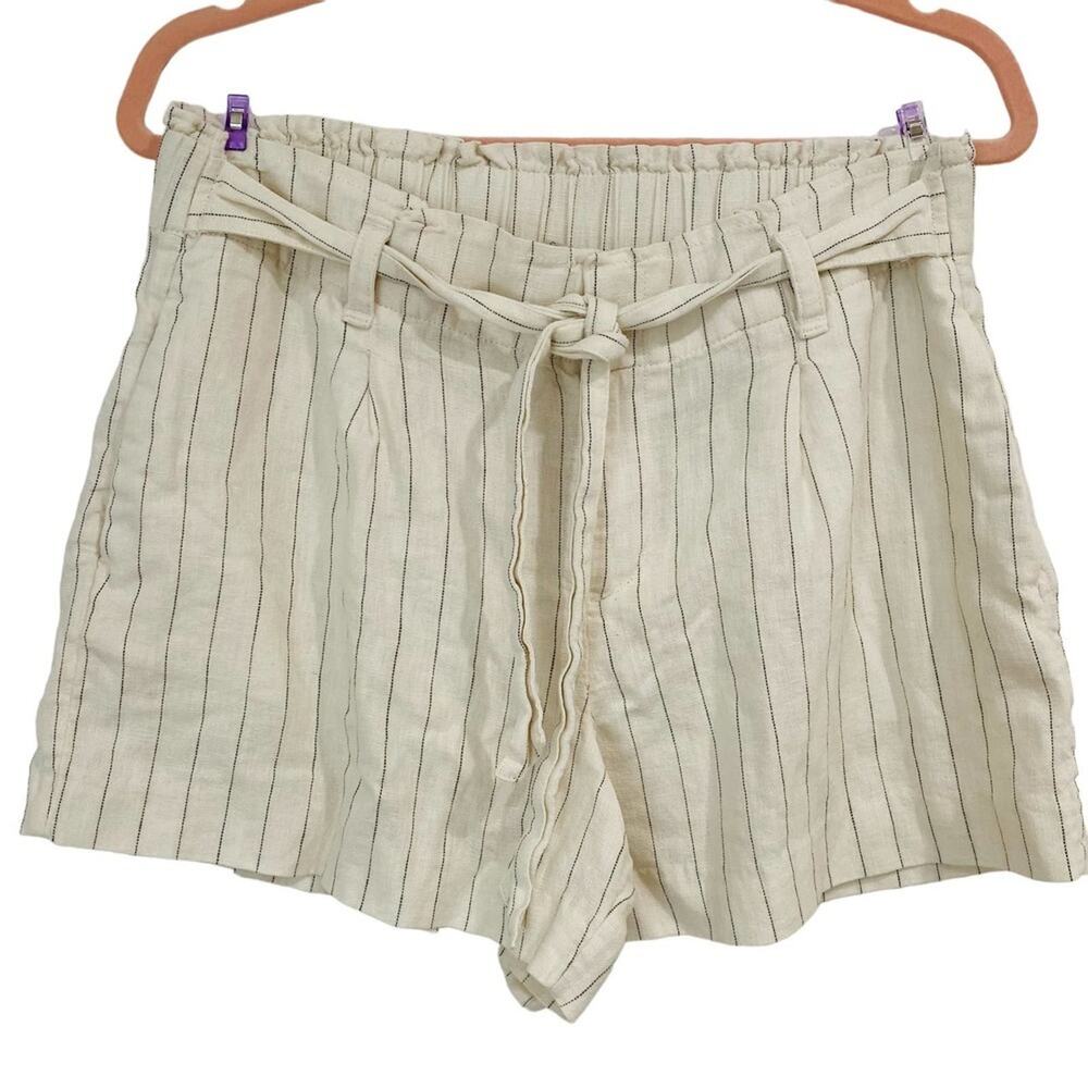Loft Women's Medium Shorts Linen Blend Elastic Waist Tie Front Summer Coastal
